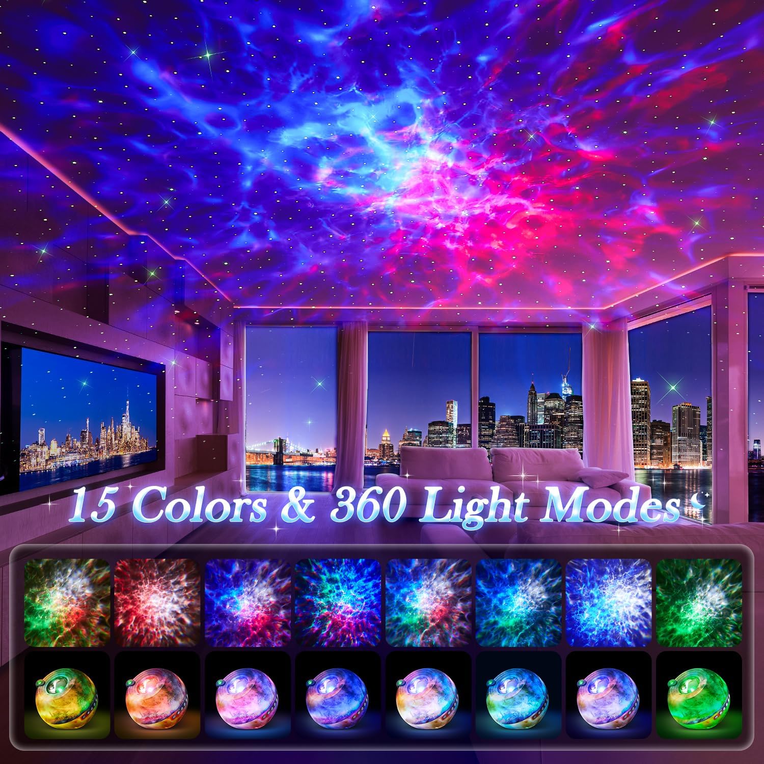 PIKOY Star Light Signs Fairy Lights Women Gifts Room Decor Aesthetic Bedroom Accessories Bedroom Decor Baby Night Light Sunset Lamp Cool Stuff Teen Girls Boys Gifts,15 Colors+15 White Noise+Bluetooth - Image 2