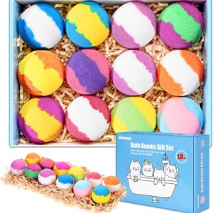 Bath Bombs Gift Set, 12pcs Handmade Fizzy Bubble Bath Bombs, Vegan & Cruelty Free, Perfect for Bubble and Spa Bath, Birthday Mothers Day Gifts Idea for Her/Him, Wife, Girlfriend
