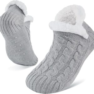 Fluffy Slipper Socks Women Men, Valentines Gifts for Her, Warm Bed Socks with Grippers, Thick Cosy Non-Slip Winter Sock, Ladies Girls Women Gift for Christmas, UK 4-9