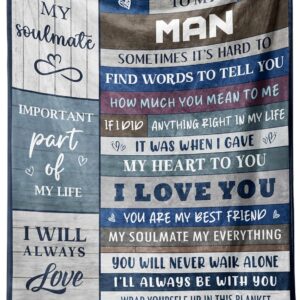 Valentine’s Day Gifts for Him, To My Man Husband Fiance Boyfriend Blanket – Personalised Flannel Throw Presents for Men – Engagement,Wedding,Valentine, Birthday Gifts for Him