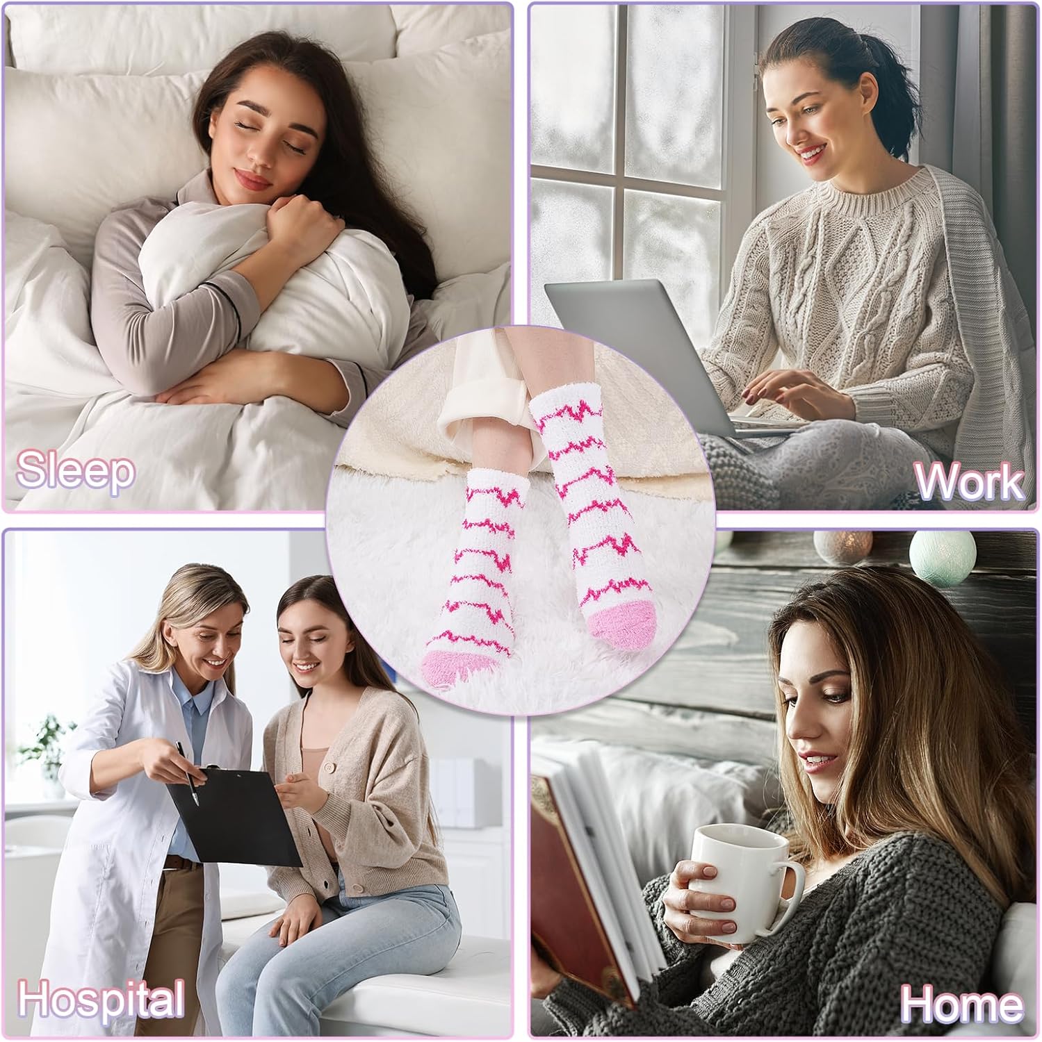 Fluffy Socks for Women and Girls, 6 Pairs Valentine Gifts Warm Cosy Bed Heart Sock, Thick Soft Winter Fuzzy Socks for Causal Home Sleeping - Image 8