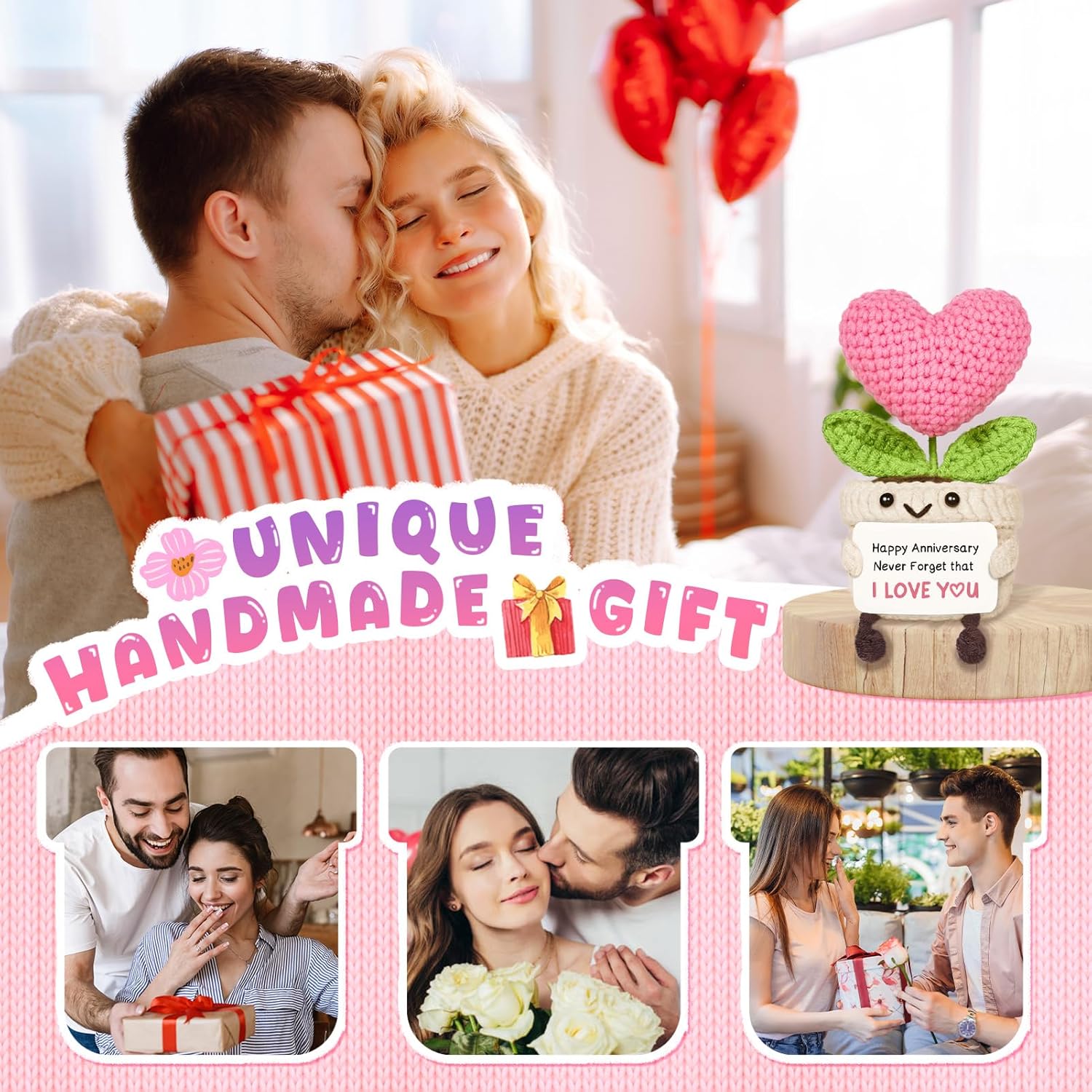 Giftasy Anniversary Romantic Gifts for Her – Handmade Heart-Shaped Crochet Flower, I Love You Gifts for Girlfriend Wife, Anniversary Wedding Present for Wife, Cute Decor Present for Her - Image 6