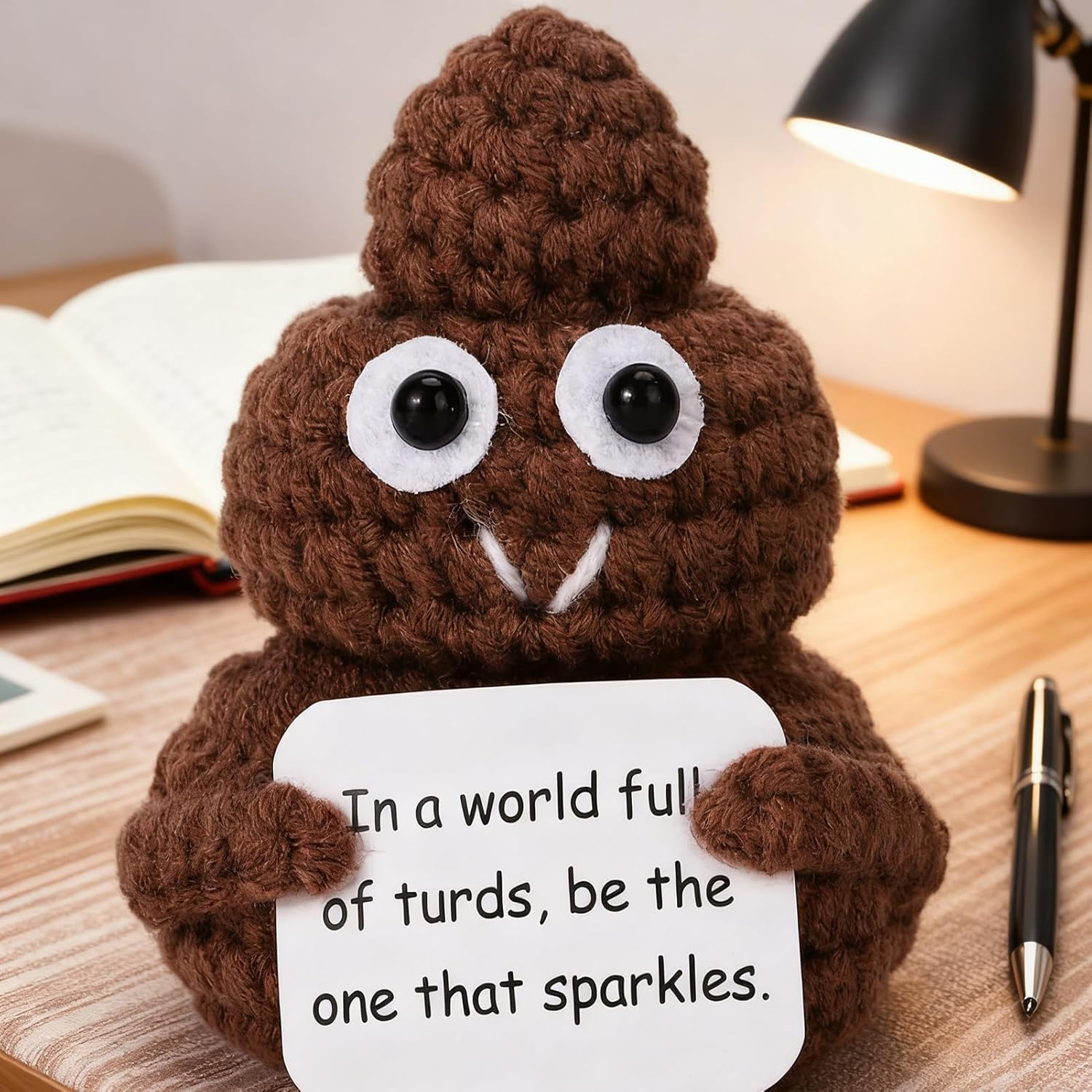 Mini Funny Gag Poop Knitted Figurines - Cute Crochet with Card, Unique Birthday Gift for Adults, Home & Party Decor - Image 3