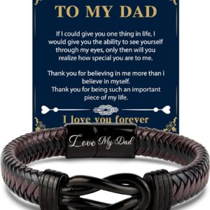 Shoppawhile Gifts for Dad Grandad Mens Leather Bracelet Fathers Day Birthday Christmas Gifts