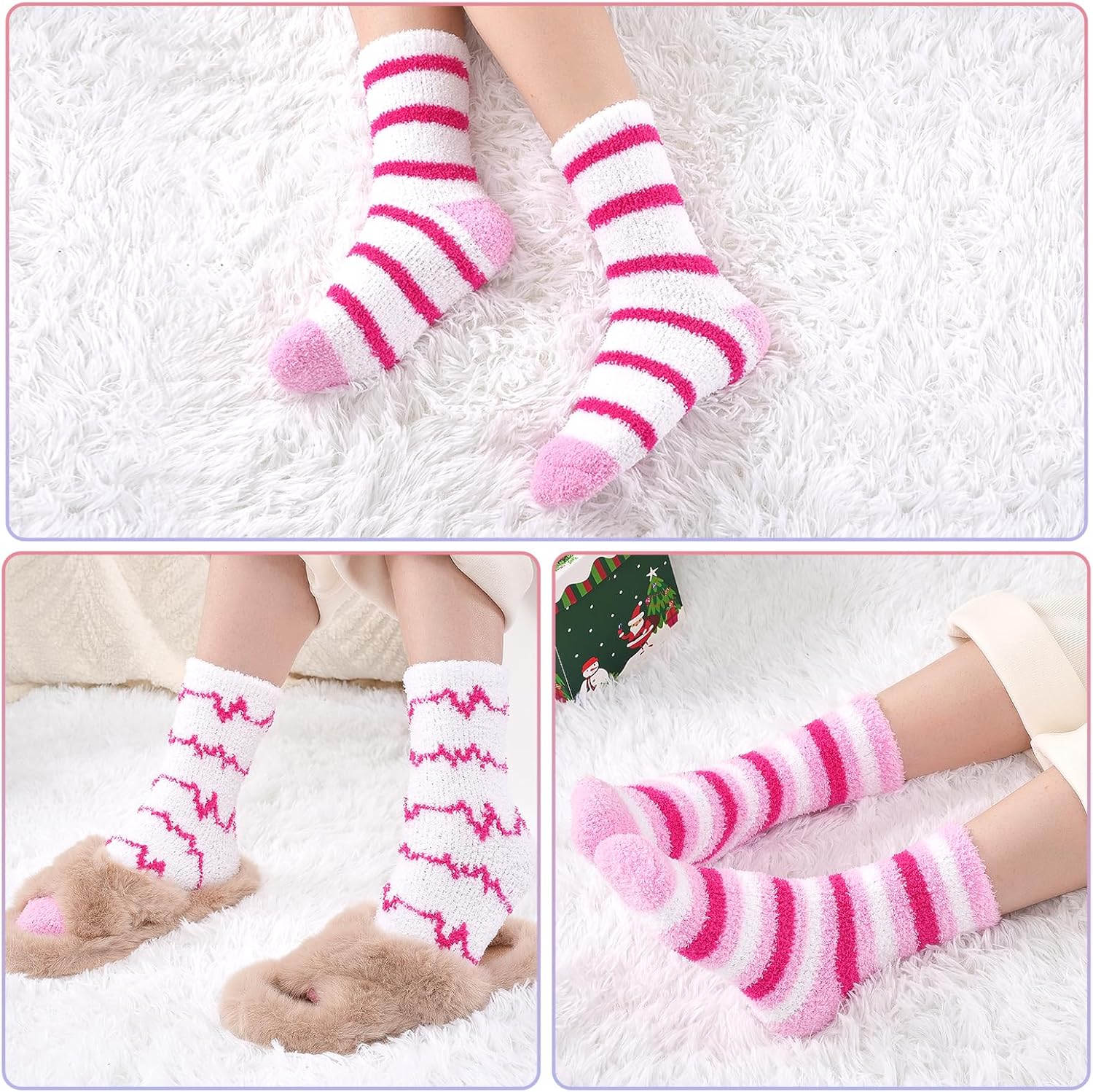 Fluffy Socks for Women and Girls, 6 Pairs Valentine Gifts Warm Cosy Bed Heart Sock, Thick Soft Winter Fuzzy Socks for Causal Home Sleeping - Image 7