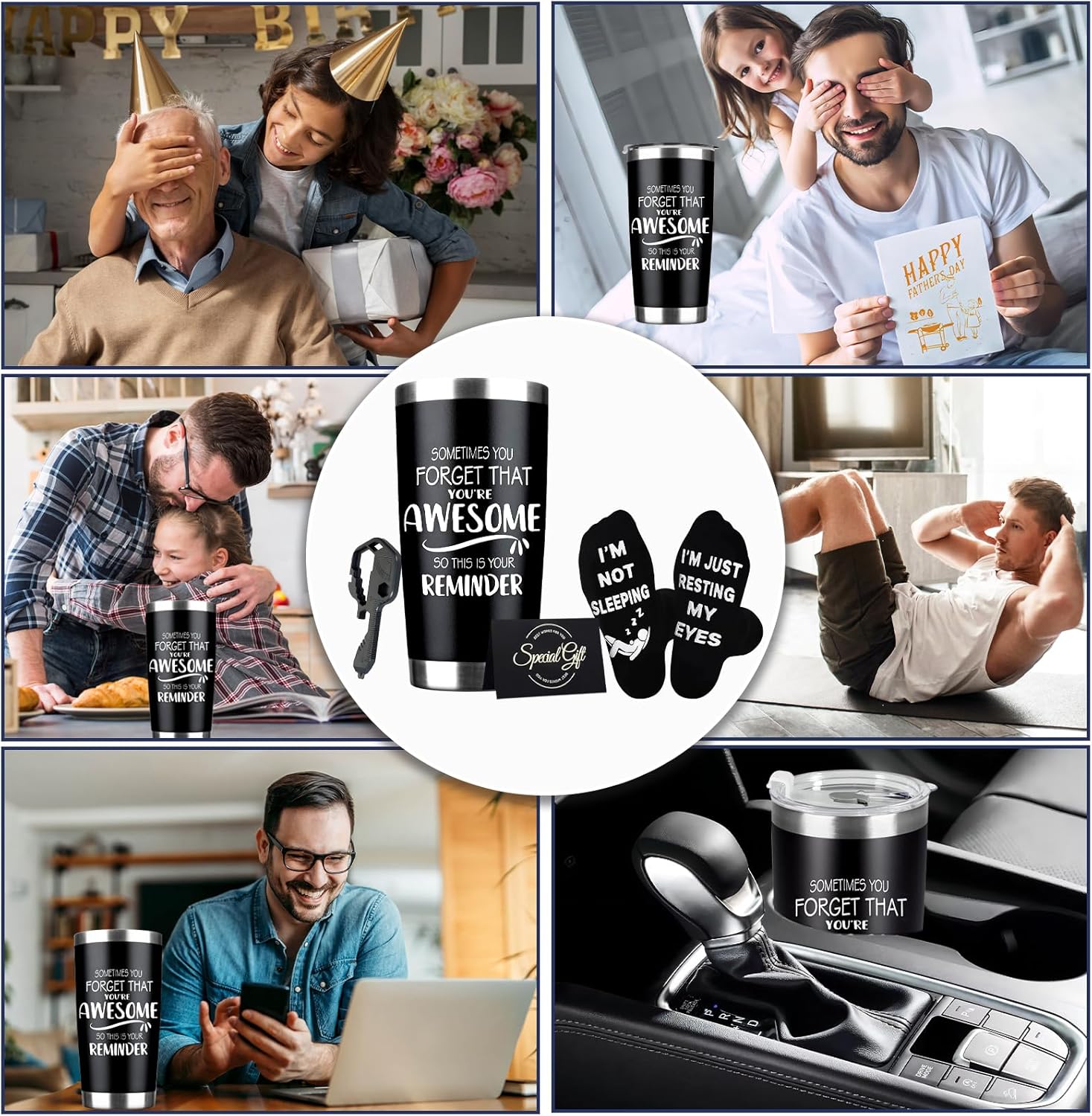 TBST Fathers Day Gift for Dad - Birthday Gifts for Men, Inspirational Gifts for Men Dad Father Husband Boyfriend - Valentines Present for Him, Greeting Card, Keychain, Socks - 20 Oz Tumbler - Image 6