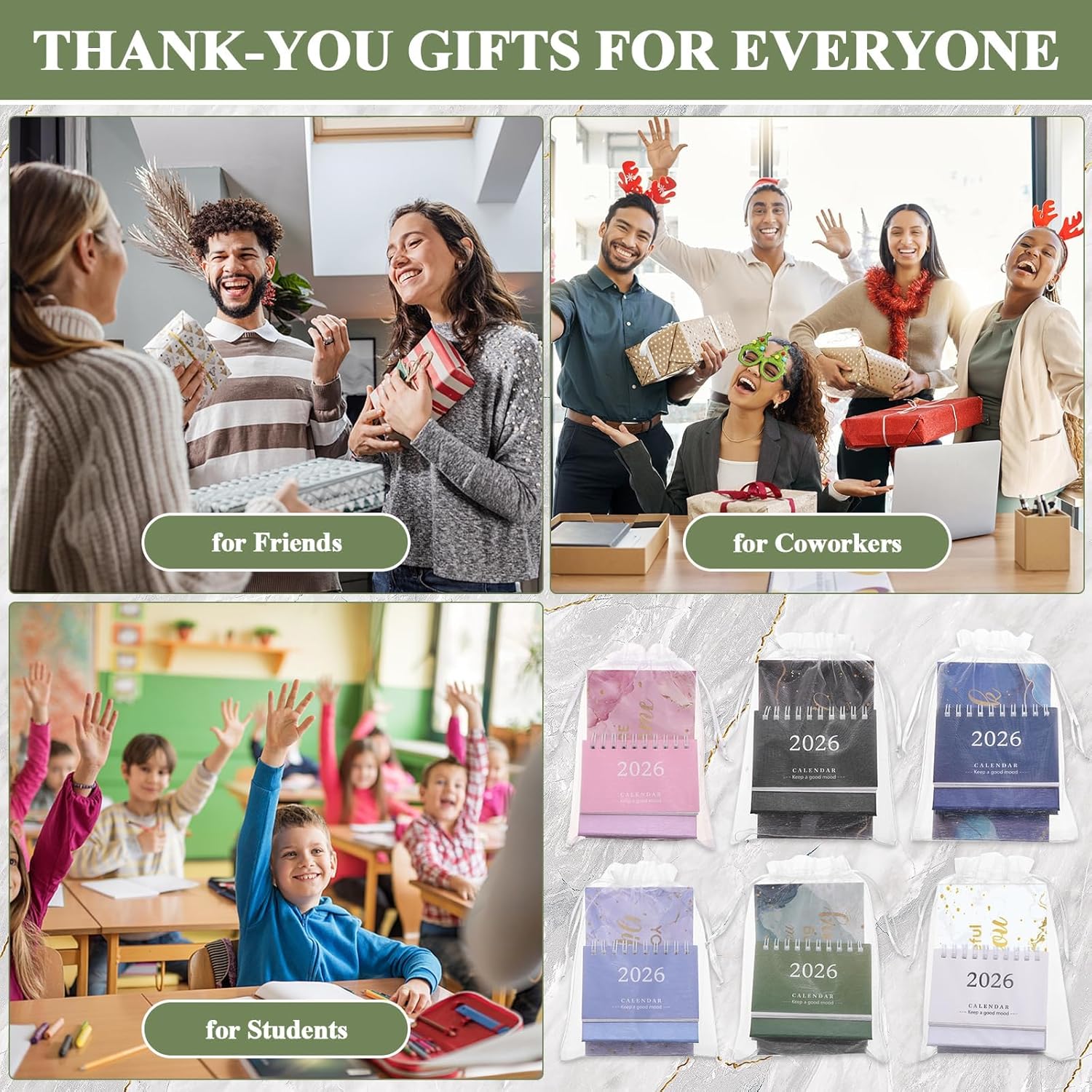 6 Set 2026 Mini Desk Calendar with Cards Gift Bags Sep 2025 to Dec 2026 16 Monthly Standing Flip Small Desktop Calendar Portable for Home Office Study Plans New Years Gifts - Image 7