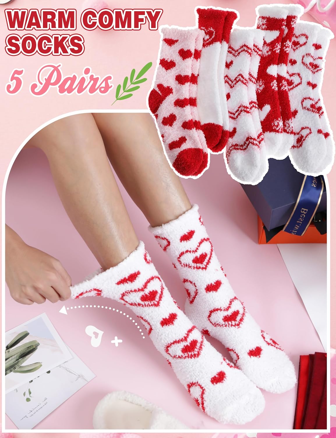 Womens Fluffy Socks Warm Thick Cosy Winter Slipper Fleece Heart Socks 5 Pairs - Image 5