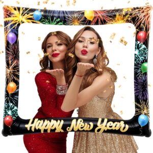 Inflatable New Year Photo Booth Frame for Happy New Year 2026 Decorations,Blow Up Celebrations with Blooming Fireworks Decorations Family Party Supplies,Giant New Years Eve Picture Frame Home Oranment