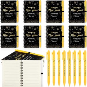 12 Sets Happy New Year Gifts 2026 Happy New Year Spiral Notebooks with Inspirational Ballpoint Pens Eve Party Supplies for Guests Coworker Employee Staff Team Classroom Teacher Office Eve Party Favor