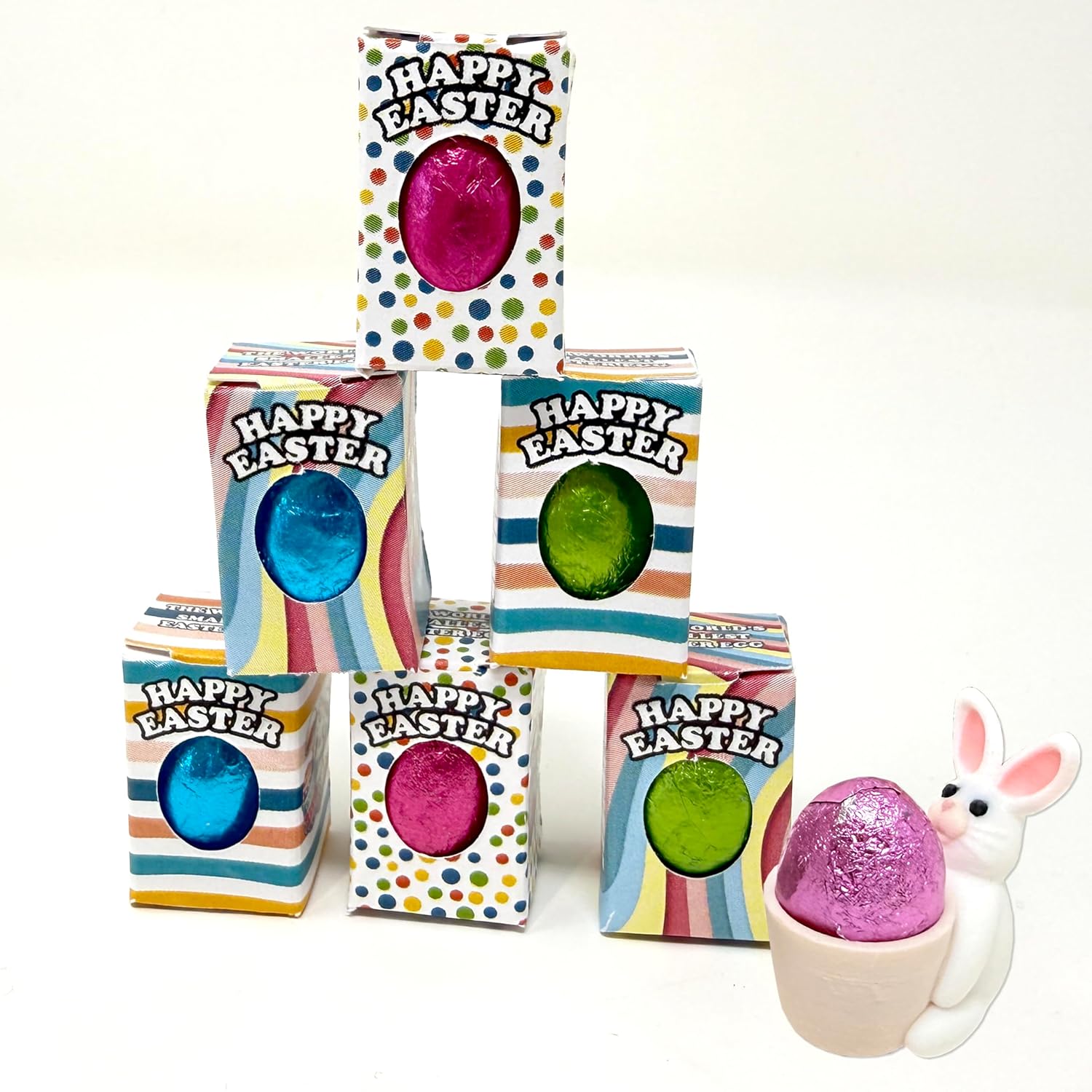 World's Smallest Easter Egg - Pack of 7 Tiny Miniature Solid Chocolate Easter Eggs with flat packed boxes to assemble at home and Easter Bunny - Fun Novelty Gift For Children, Friends, Relatives (7) - Image 5