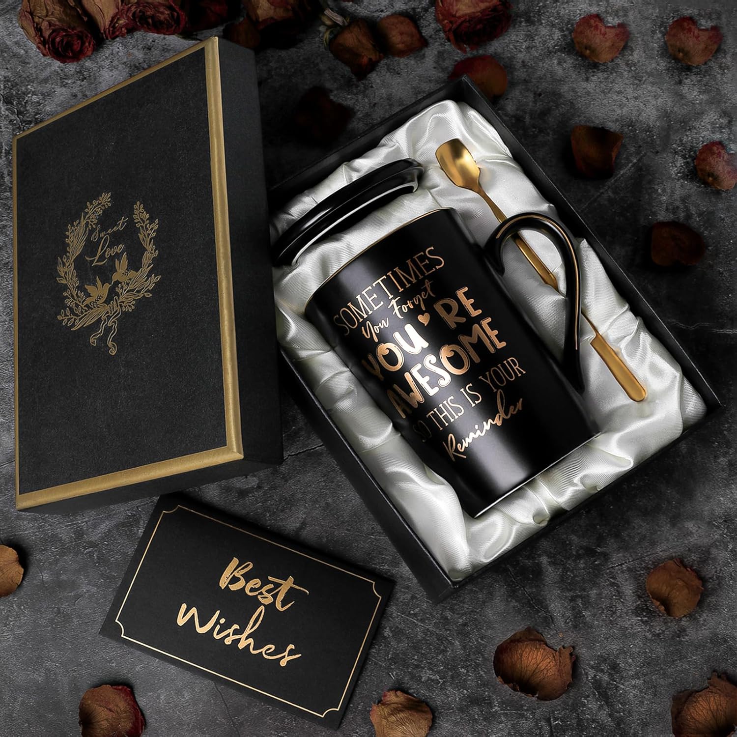 Birthday Thank You Gifts for Men, Sometimes You Forget You're Awesome - 14oz Unique Black Ceramic Inspirational Coffee Mug with Gold Print, Christmas Presents for Friends Husband Employee, Gift Boxed - Image 6