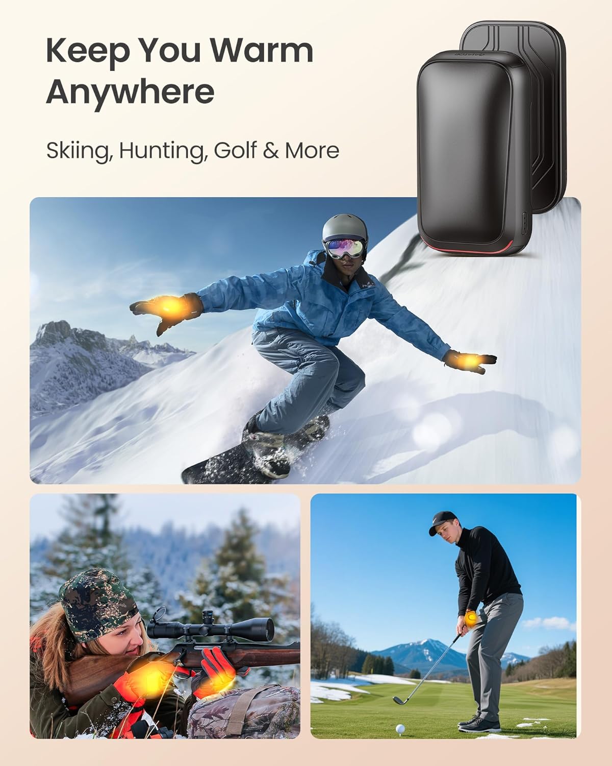 Gaiatop Magnetic Hand Warmers Rechargeable 2-Pack, Pocket Electric Hand Warmer Reusable, 3s Fast Heating, Fits in Gloves, Winter Sports Golf Accessories, Valentines Gifts for Men Women Secret Santa - Image 6