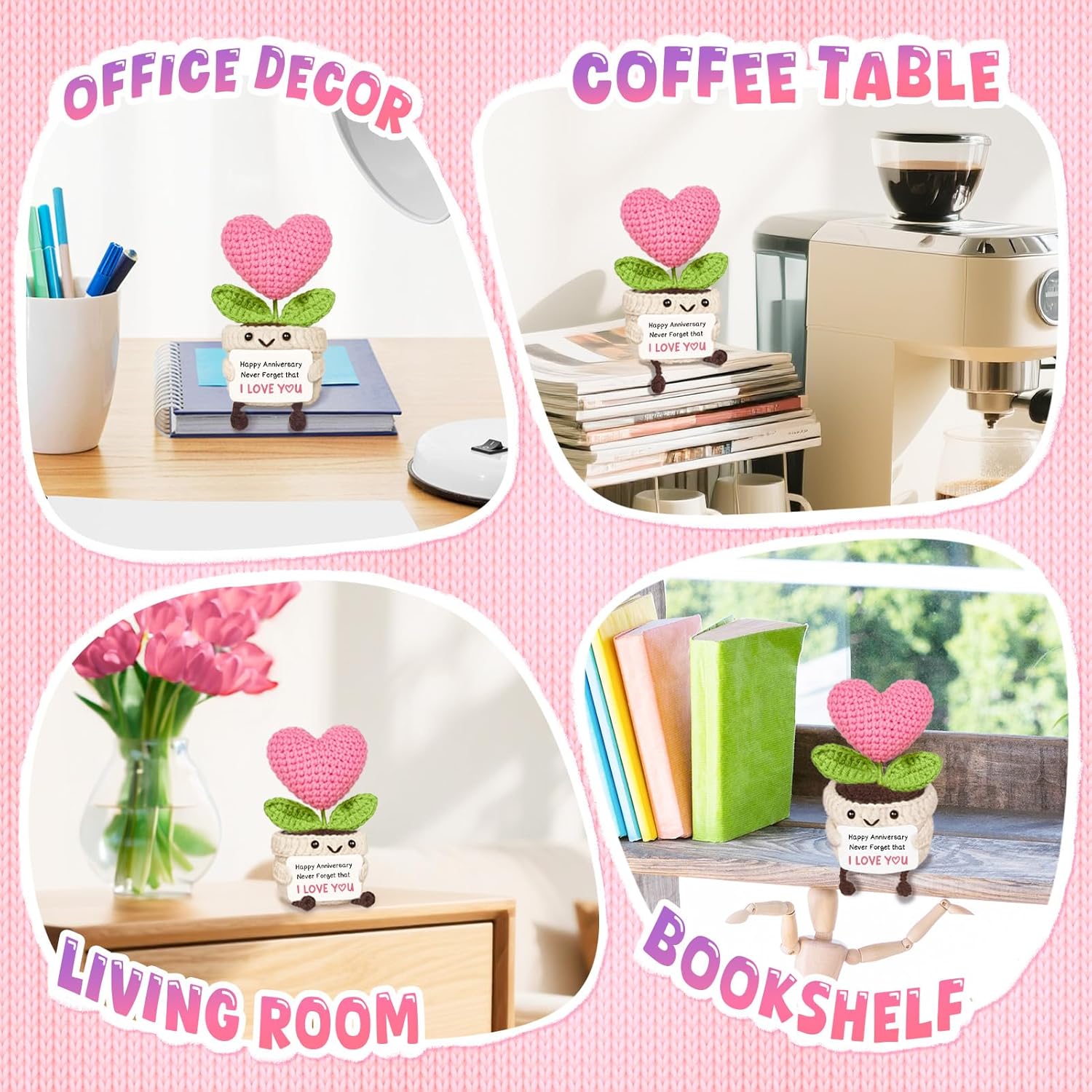 Giftasy Anniversary Romantic Gifts for Her – Handmade Heart-Shaped Crochet Flower, I Love You Gifts for Girlfriend Wife, Anniversary Wedding Present for Wife, Cute Decor Present for Her - Image 7