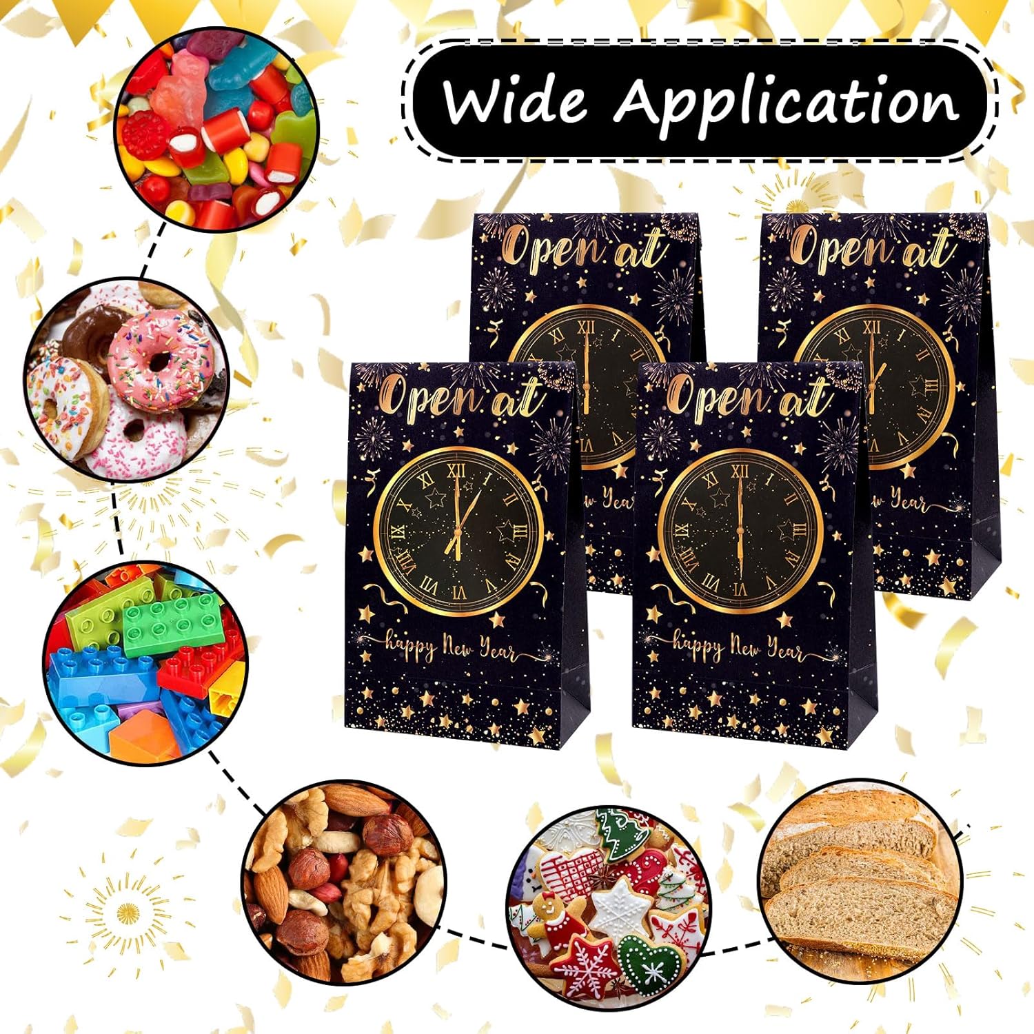 DPKOW Happy New Year Gift Bags for New Year's Eve Party Supplies 2026, 12pcs NYE Party Favor Treats Bags for New Years Eve Decorations 2026 Paper Clock Countdown Bags with Label Stickers - Image 3