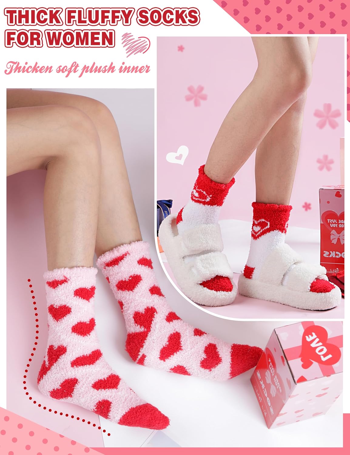 Womens Fluffy Socks Warm Thick Cosy Winter Slipper Fleece Heart Socks 5 Pairs - Image 6