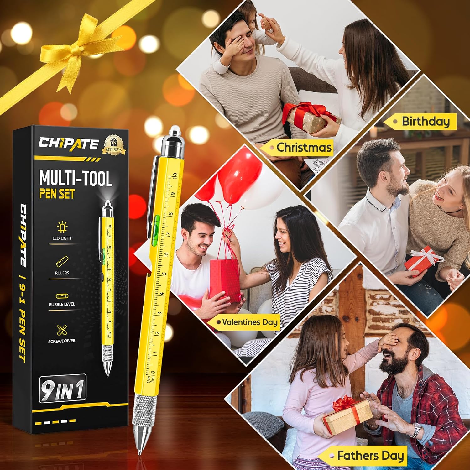 Chipate Gifts for Men, Valentines Gifts for Him, 9 in 1 Multi Tool Pen, Birthday Gift Gadgets for Men/Dad, Father's Day Gift - Image 2