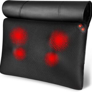WOQQW Back Massager Neck massage Pillow with Heat – Shiatsu Back massager Present, Gifts for Women / Men / Mom / Dad – Deep Kneading Massage for Shoulder, Waist, Leg, Foot and Muscle