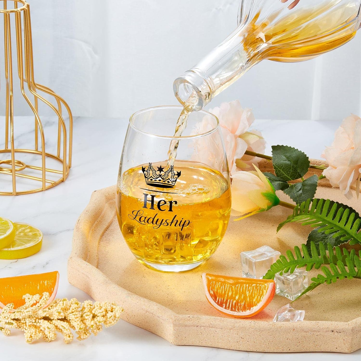 Patelai Valentine Couples Gifts His Lordship and Her Ladyship Gin Glass Gift Set to Bride and Groom Cocktail Short Glasses Stemless Wine Glass to Couple Wedding Anniversary Date Party, 16 oz - Image 5