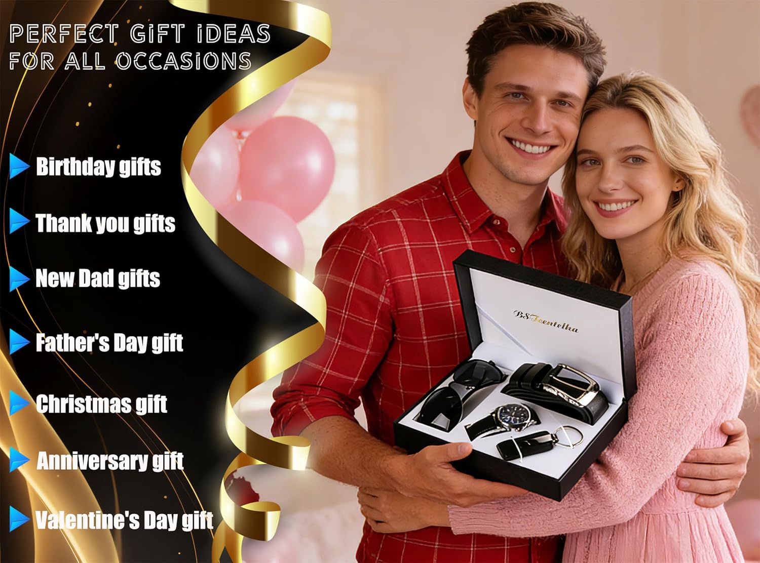 BSTcentelha Men Gift Set Wrist Watch Belt Keychain Sunglasses Mens Gift Father's Day Valentine's Day Gift Wedding Christmas Boyfriend Gift Set - Image 2