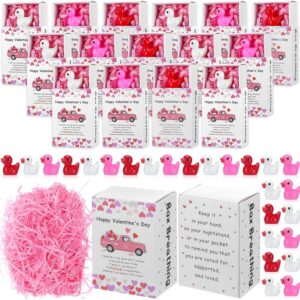 30 Sets Valentines Gifts Bulk for Coworkers Mini Resin Ducks Happy Valentine’s Day Greeting Card Box Valentine Employee Appreciation Gifts Small Pink Duck Valentine’s Gift for Staff Teacher Nurse