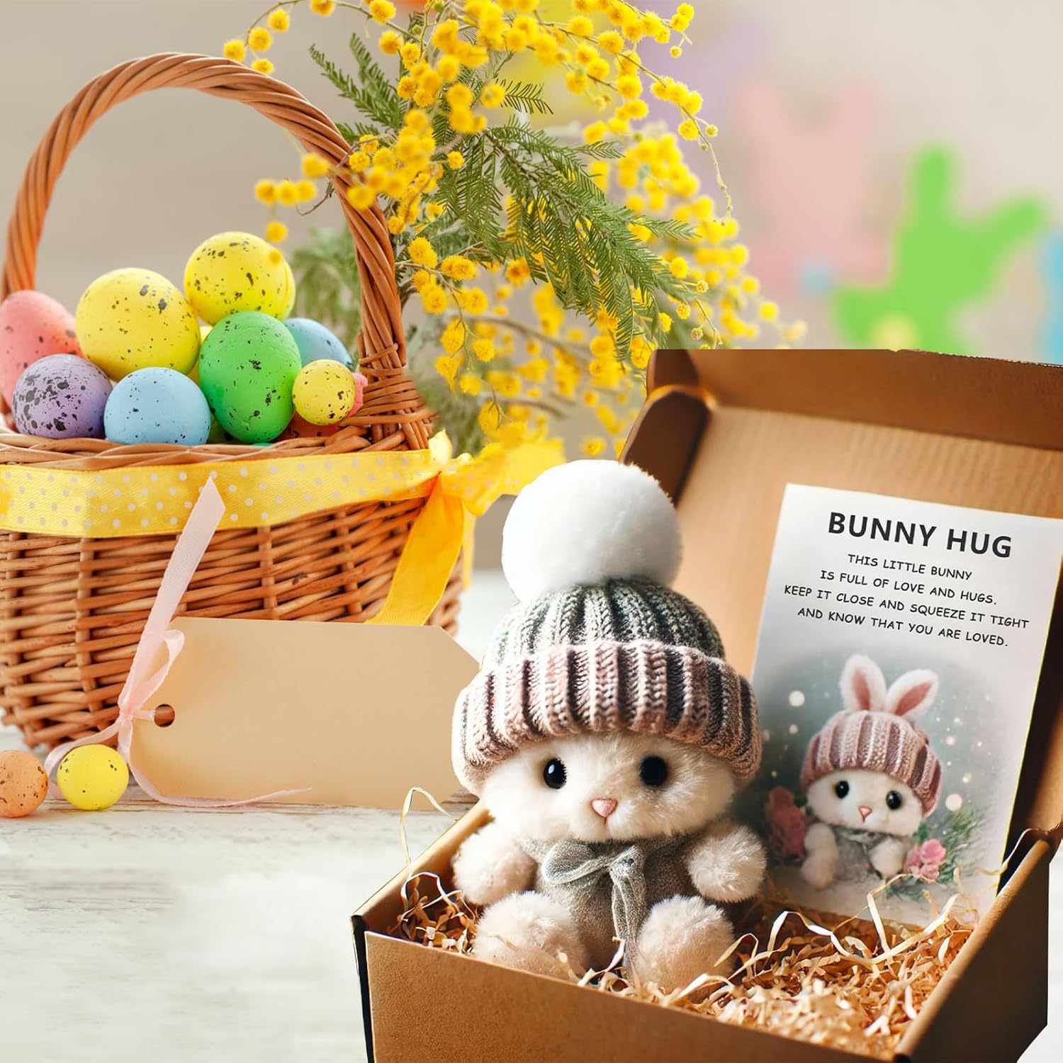 Kouamor 4 Colors Mini Bunny Hug Cute Easter Gift, Mini Bunnies, Minis Rabbits in Box, Emotional Support Positive Crochet Bunny, Handmade Plush Pocket Hug Rabbit Doll, for Kids Family Friend (grey) - Image 3
