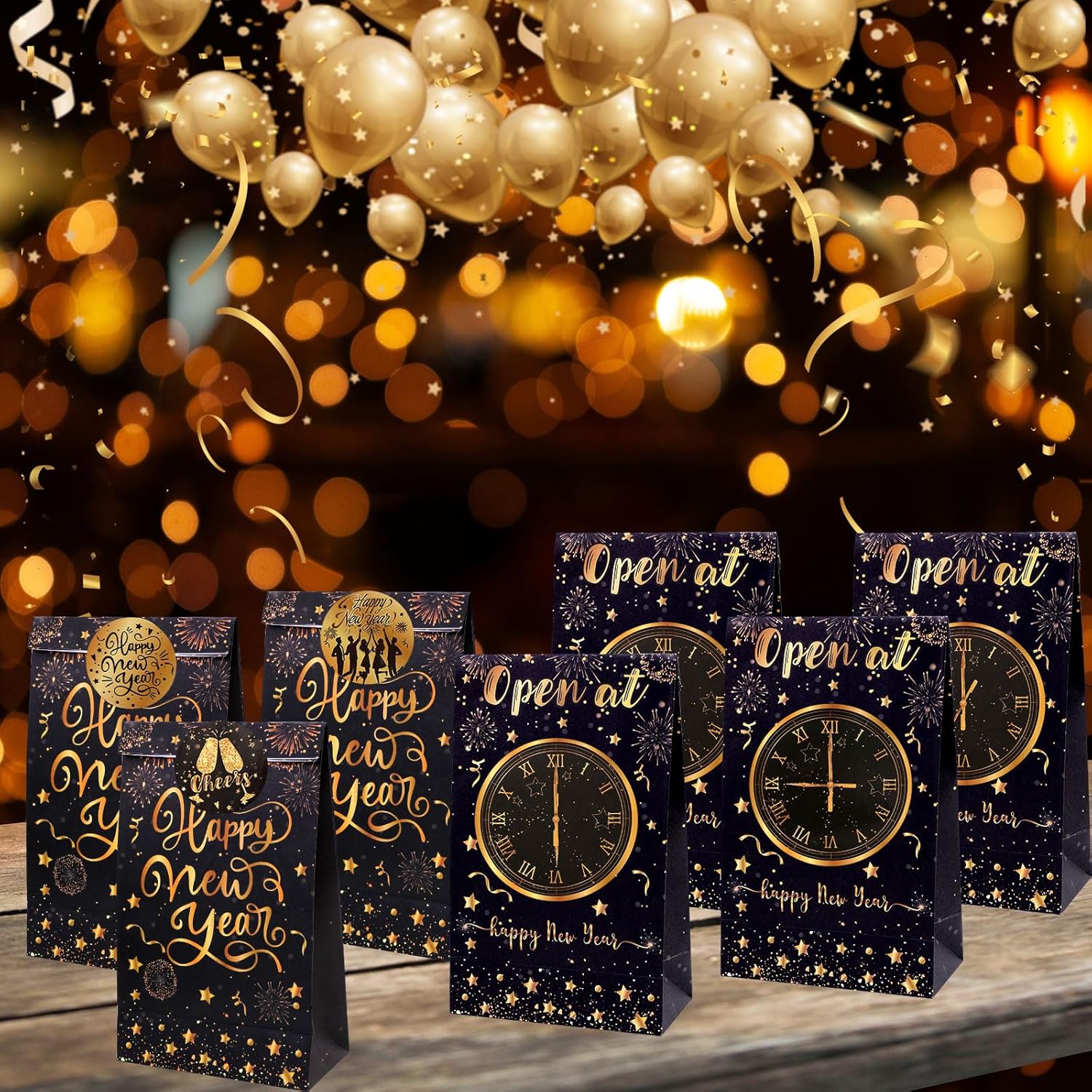 DPKOW Happy New Year Gift Bags for New Year's Eve Party Supplies 2026, 12pcs NYE Party Favor Treats Bags for New Years Eve Decorations 2026 Paper Clock Countdown Bags with Label Stickers - Image 6