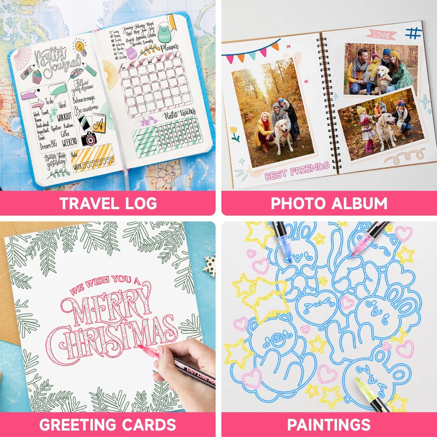 Valentines Gifts for Kids, Glitter Pens Colouring Pens, Gifts for 4 5 6 7 8 9 10 11 12 Year Old Girls, Teenage Girl Gifts, 12 Outline Marker Pens for Scrapbooking, Arts and Crafts for Kids - Image 6