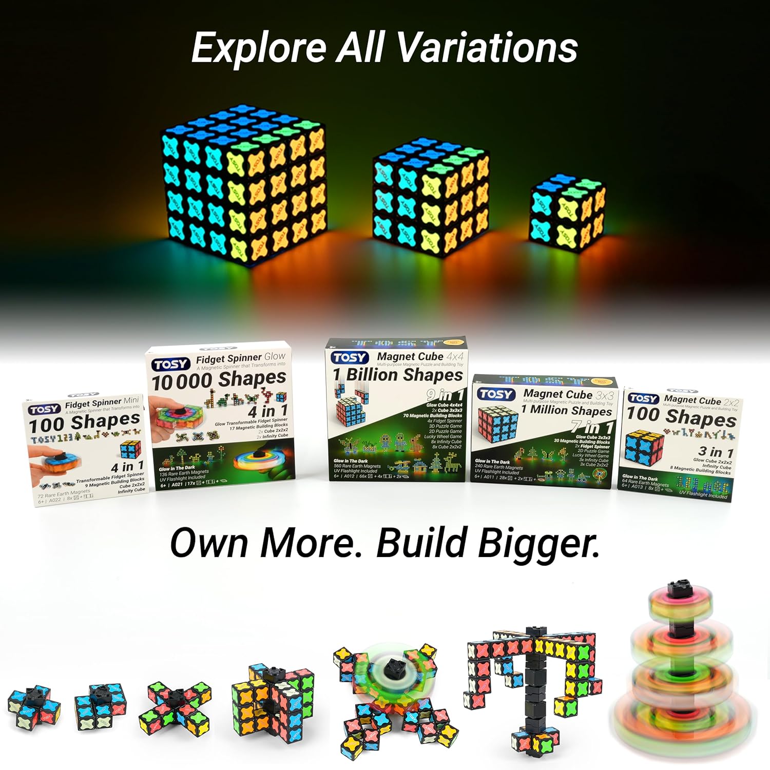 TOSY Magnet Fidget Spinner Mini - 8 blocks, 3 in 1 Toy: Transformable Fidget Spinner, Infinity Cube, 2x2 Puzzle Cube, Christmas Stocking Stuffers Gift for Kids/Adults, STEM Sensory Stress Relief Toy - Image 7
