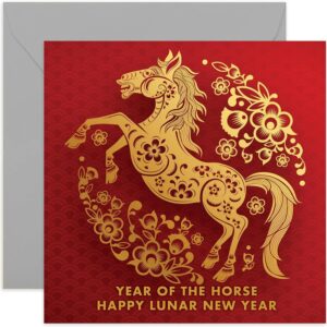 Family Lunar/Chinese New Year Cards for Women Men – Year of the Horse Greeting Card – Happy Lunar New Year Gift To All The Family Sister Brother Parents Uncle Auntie – 2026