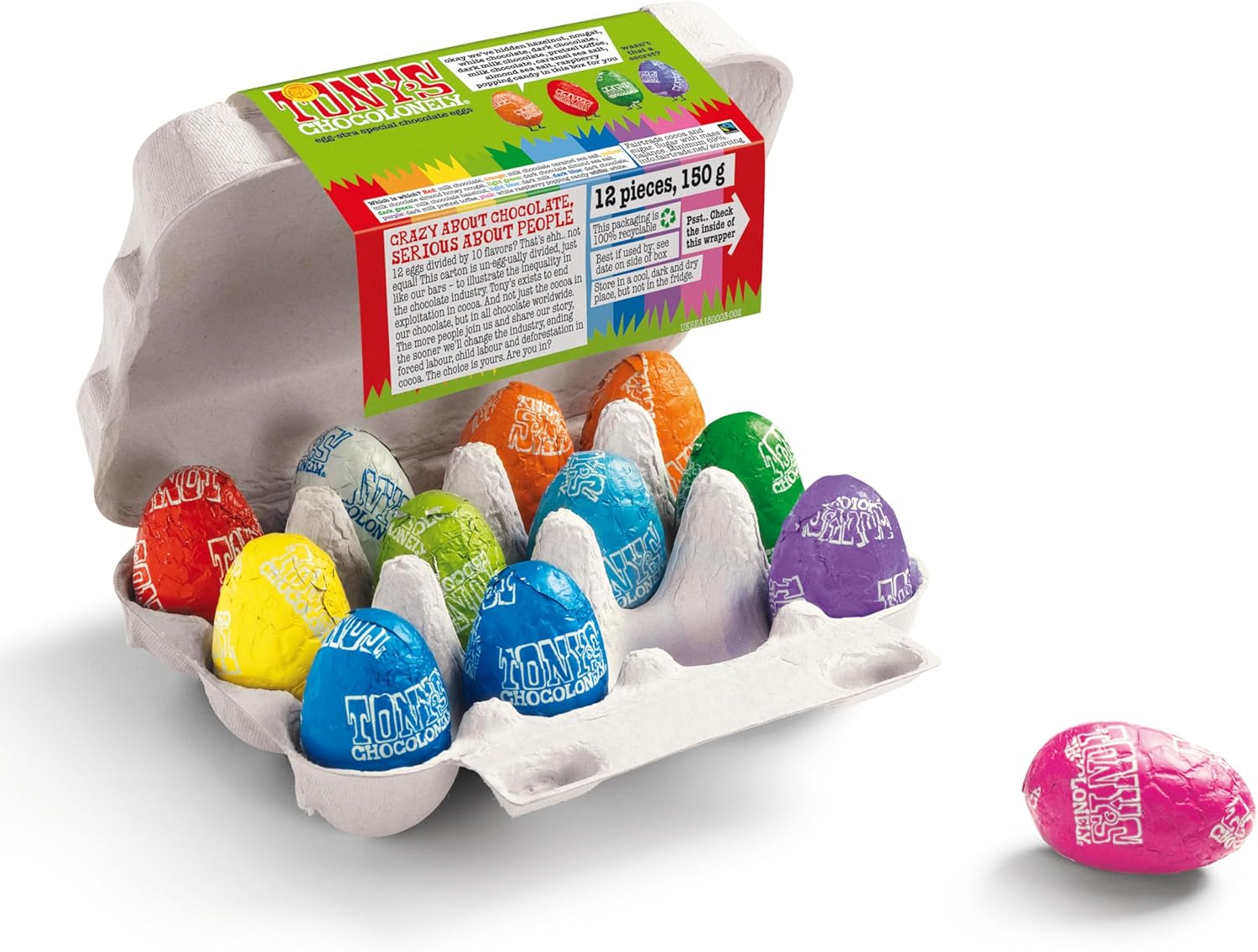 Tony's Chocolonely Easter Eggs Assortment - 12 Easter Eggs in Foil - Fairtrade Belgian Chocolate - Easter Gifts - Chocolate Box - Mini Eggs - Family Chocolate - Image 3
