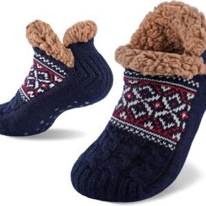 Niorasen Slipper Socks for Men Women, Thick & Soft Thermal Socks with Non-Slip Grippers Cozy Bed Socks, Valentine Gifts for him Husband boyfriend Wife，Size 5-11