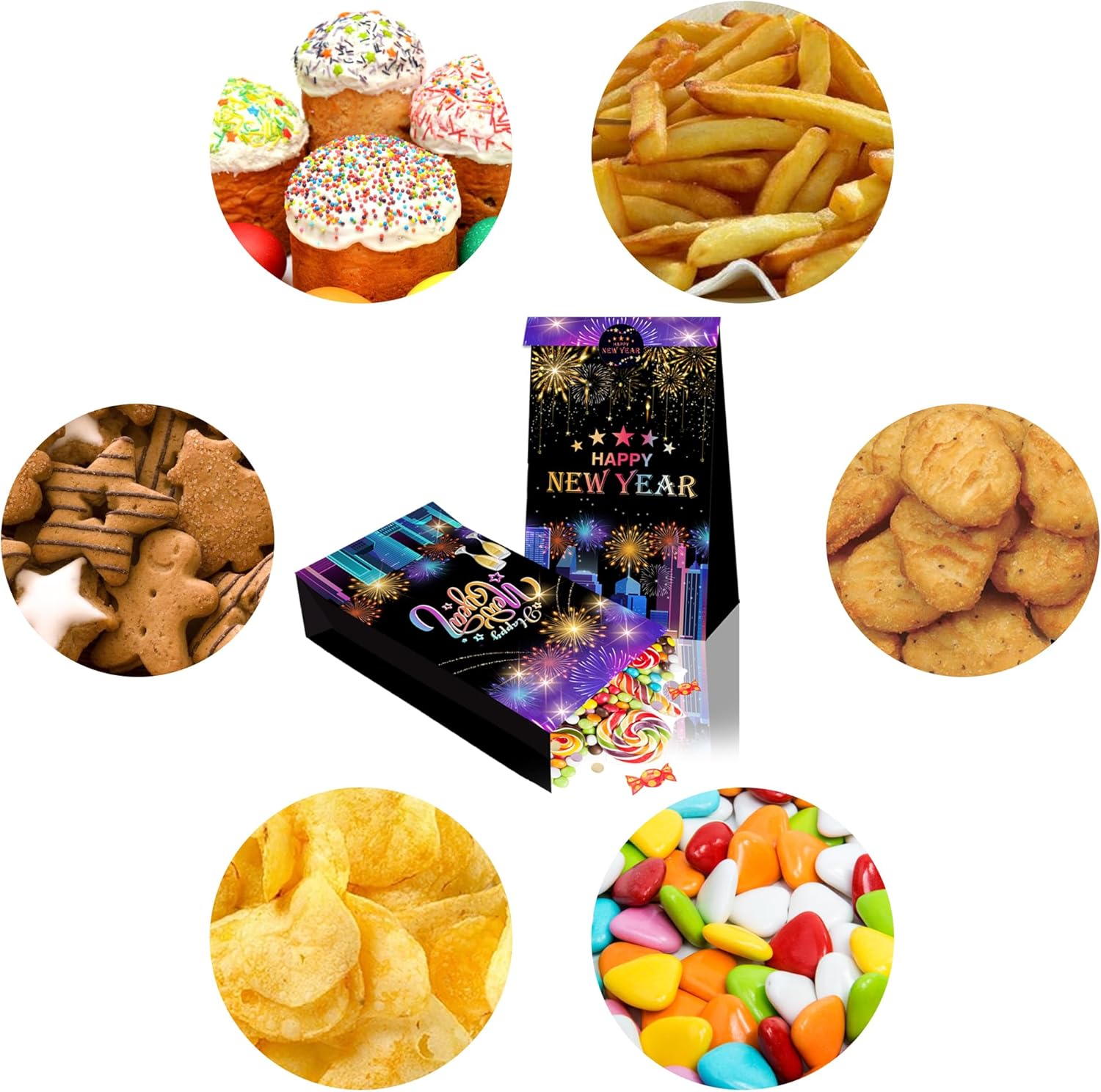 DPKOW New Years Eve Party Supplies 2026, 12pcs Colorful New Year Party Gift Bags Happy New Year Decorations 2026 New Years Eve Party Favor Bags Treats New Year Present Bags with Label Stickers - Image 5