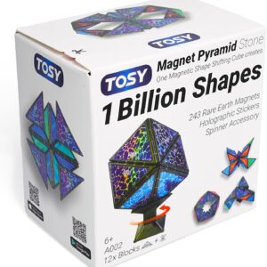 TOSY Magnet Pyramid Stone – 1 Cube Transforms into 1 Billion Shapes, 12 pieces, 243 Magnets, Christmas Stocking Stuffers Gift for kids, Holographic Design, Creative Puzzle STEM Toy