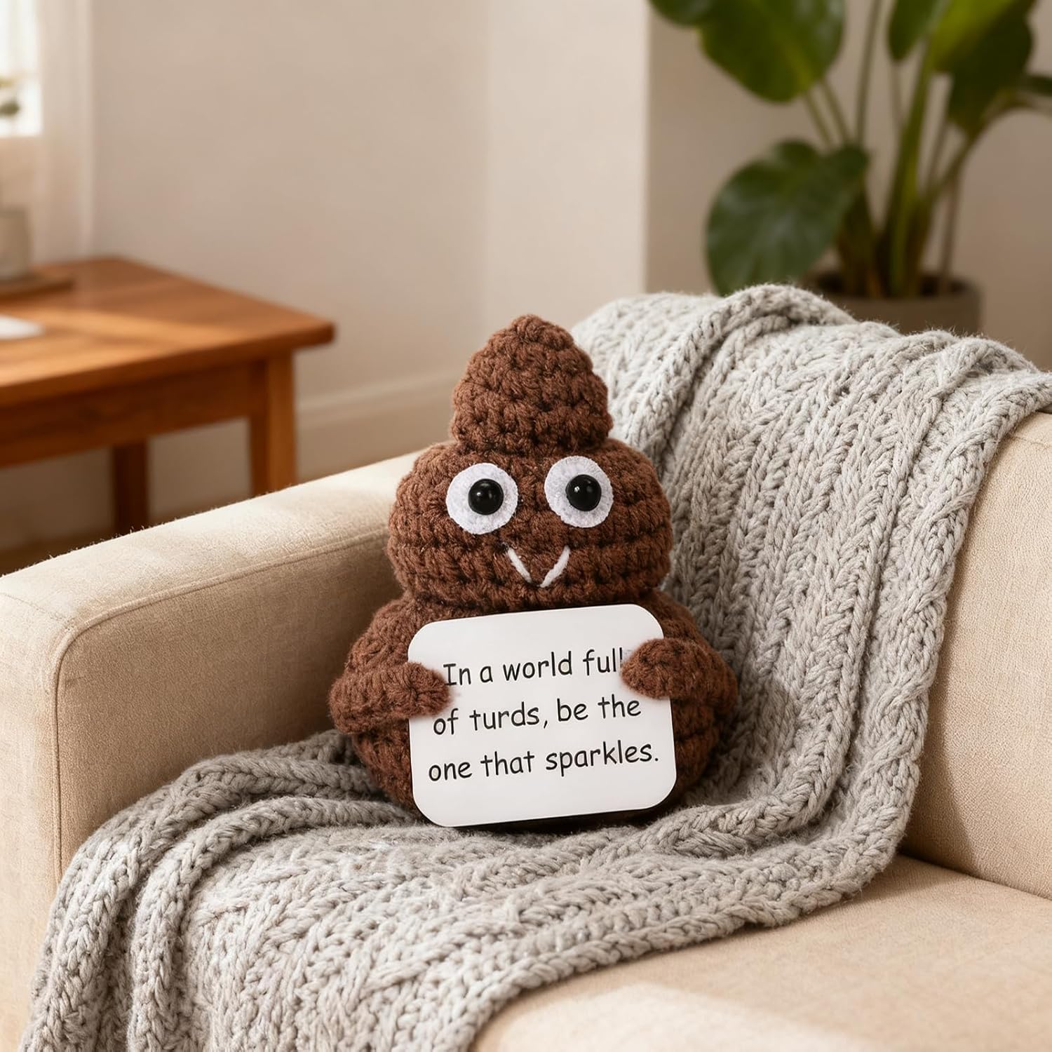 Mini Funny Gag Poop Knitted Figurines - Cute Crochet with Card, Unique Birthday Gift for Adults, Home & Party Decor - Image 2