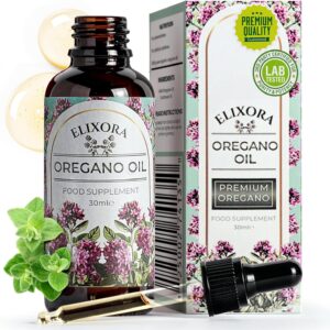 Elixora Wild Oregano Oil Drops Infused with Sunflower – 30ml Bottle with Dropper for Immune Support, Chesty Cough & Sore Throat Relief – Natural Immunity Booster & Gut Cleanse Oil of Oregano Drops