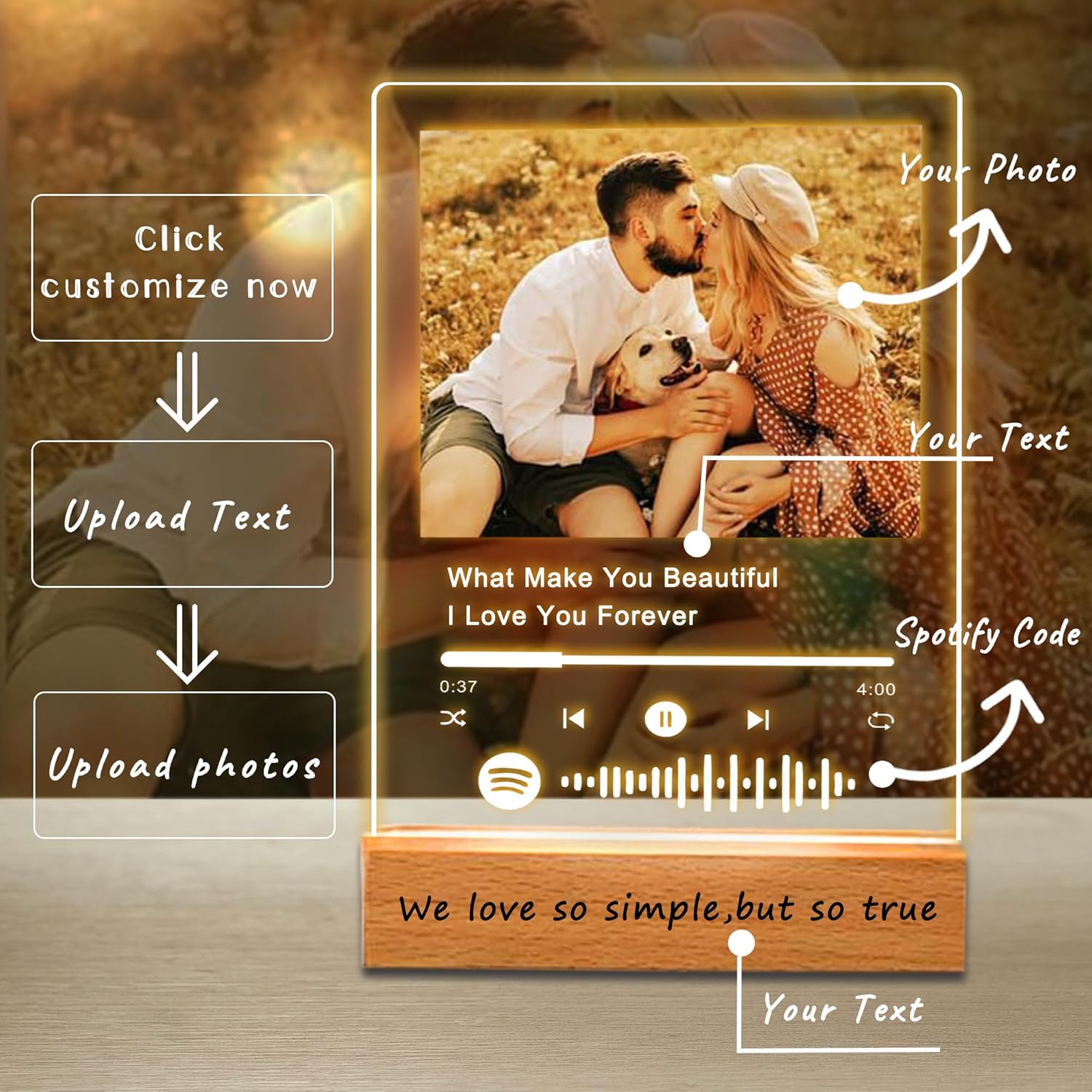 Personalized Acrylic Music Plaque with Wooden, Custom Spotify Plaque With Unique Custom Your Favorite Song & Photo For Boyfriend or Girlfriend, Customized Gifts for Couples, Famlily (5 Size: 15-40cm) - Image 2