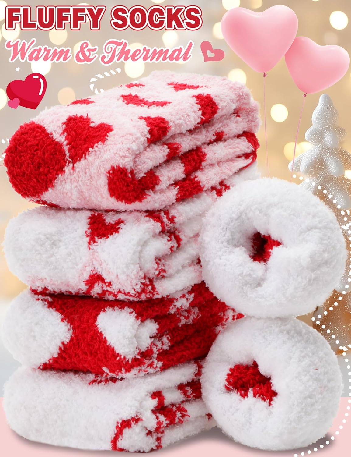 Womens Fluffy Socks Warm Thick Cosy Winter Slipper Fleece Heart Socks 5 Pairs - Image 3