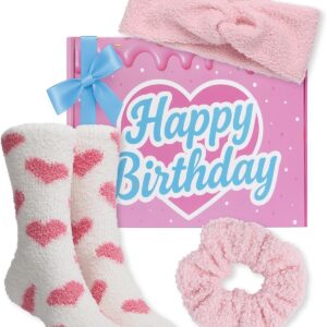 Lily England Birthday Gifts for Her – Self-Care Birthday Gifts for Girls & Women – Soft Fluffy Socks, Headband & Scrunchie – Present for Teen Girls, Friends or Mums, Pink