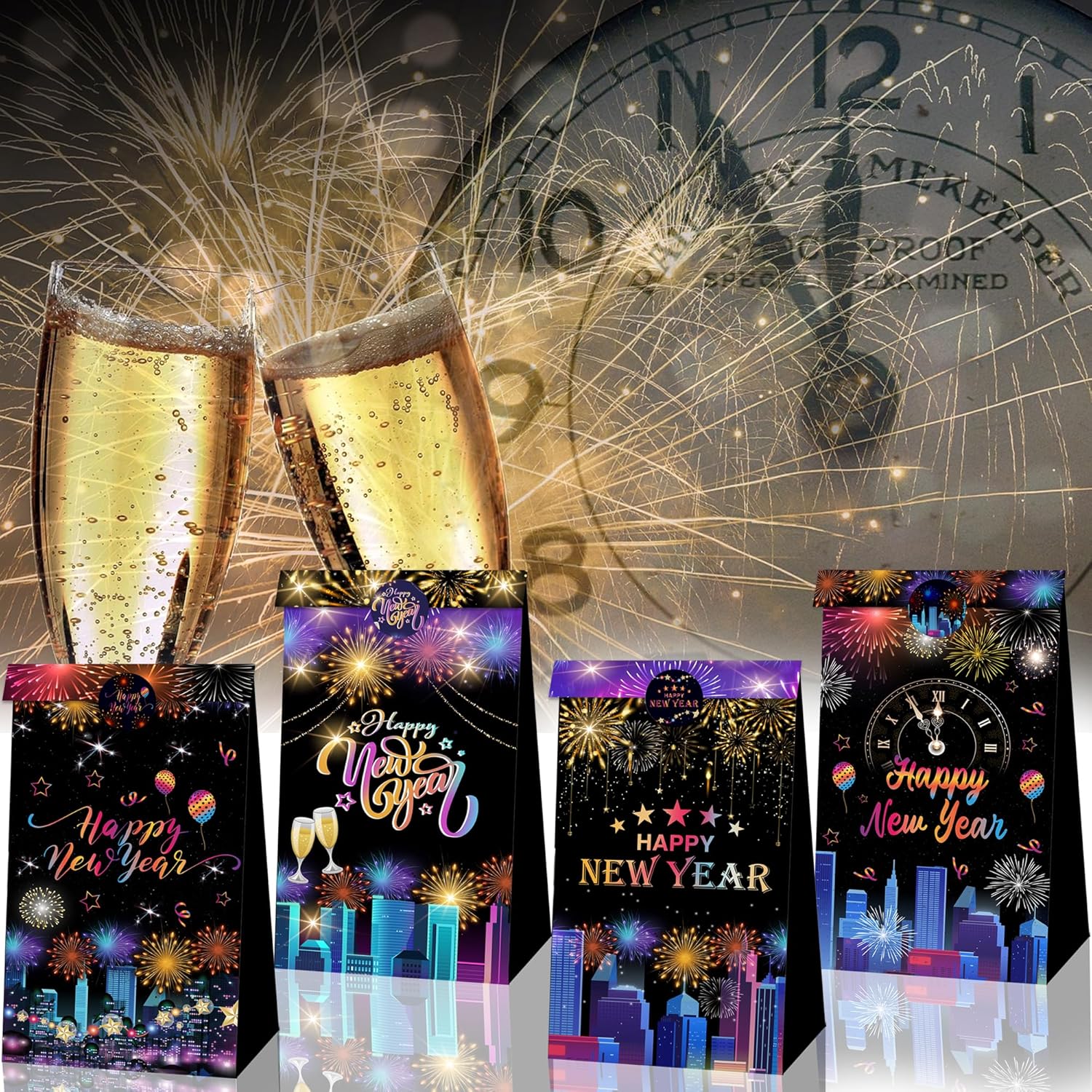 DPKOW New Years Eve Party Supplies 2026, 12pcs Colorful New Year Party Gift Bags Happy New Year Decorations 2026 New Years Eve Party Favor Bags Treats New Year Present Bags with Label Stickers - Image 4