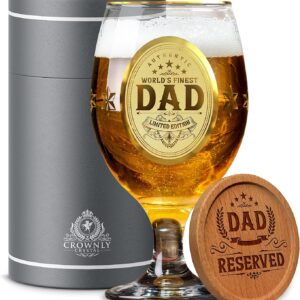 CROWNLY CRYSTAL® Personalized Beer Glass Birthday Gifts for Dad from Daughter or Son Daddy Gift Ideas for Men