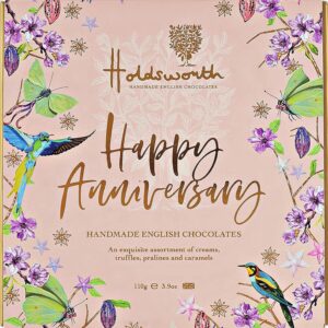 Holdsworth Chocolates Occasions Collection – Happy Anniversary Box Filled with Handmade Truffles and Assorted Milk, Dark and White Chocolates Perfect for gifting 110g