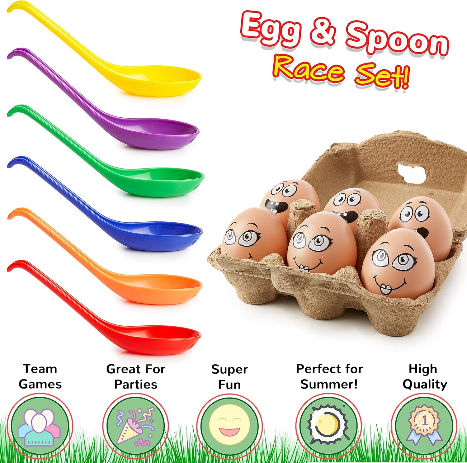 KreativeKraft Egg and Spoon Race Kit, Garden Outdoor Toys Family Party Games Set Includes 6 Easter Eggs & 6 Plastic Spoons Kids and Adults - Image 3