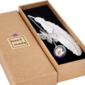 Toirxarn Silver Feather Bookmark with Butterfly Charm – Christmas Gifts for Women, Mum & Teachers – Book Lover Gift, Stocking Fillers & Secret Santa Present – Gift Box Ready