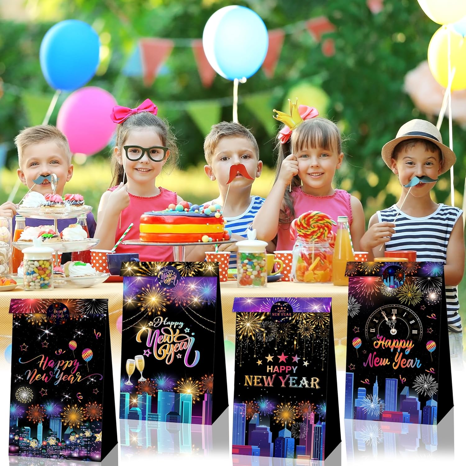DPKOW New Years Eve Party Supplies 2026, 12pcs Colorful New Year Party Gift Bags Happy New Year Decorations 2026 New Years Eve Party Favor Bags Treats New Year Present Bags with Label Stickers - Image 6