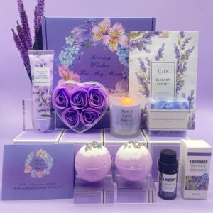 Valentines Day Pamper Gifts for Mum, Mum Birthday Gifts,Gift Set for Women, Lavender Skincare Care Mummy Gifts, Best Mum Gifts, Relaxation Spa Bath Set for Her, Get Well Soon Gift Ideas for Mother