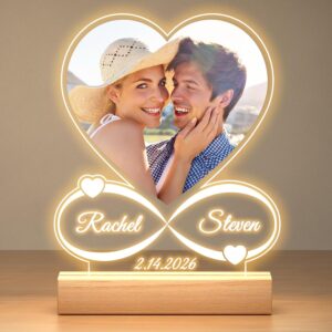 Personalised Photo Frame with Night Light, Custom Picture Frames, Customised Photo Frame, Personalised Anniversary Birthday Valentines Gifts for Women Men Him Her Girlfriend Boyfriend Couple Wife