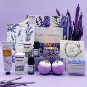 Pamper Birthday Gifts for Women, Valentines Day Gift Box, Unique Friend Gifts for Her, Lavender Self Care Get Well Soon Sleepwell Gifts Set for Mum Sister Wife, Spa Bath Set Bath Bombs Present