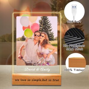 Personalized Acrylic Plaque with Photo, Custom Plaque With Unique Custom LED Wood Picture Frame for Boyfriend or Girlfriend, Personalised Mothers Day Gifts for Mum (5 Size – 15-40cm)