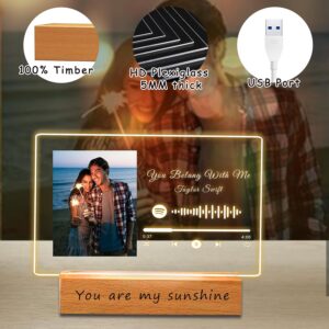 Personalized Acrylic Music Plaque with Wooden, Custom Spotify Plaque With Unique Custom Your Favorite Song & Photo For Boyfriend or Girlfriend, Customized Gifts for Couples, Famlily (5 Size: 15-40cm)